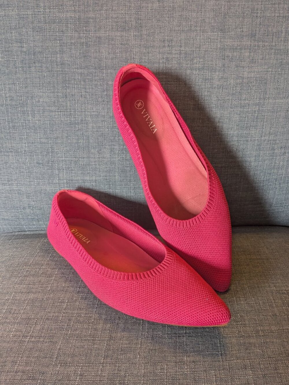 NWOT Vivaia Aria Pointed Toe Knit Ballet Flats Pitaya Magenta Sz 39 / US 8.5